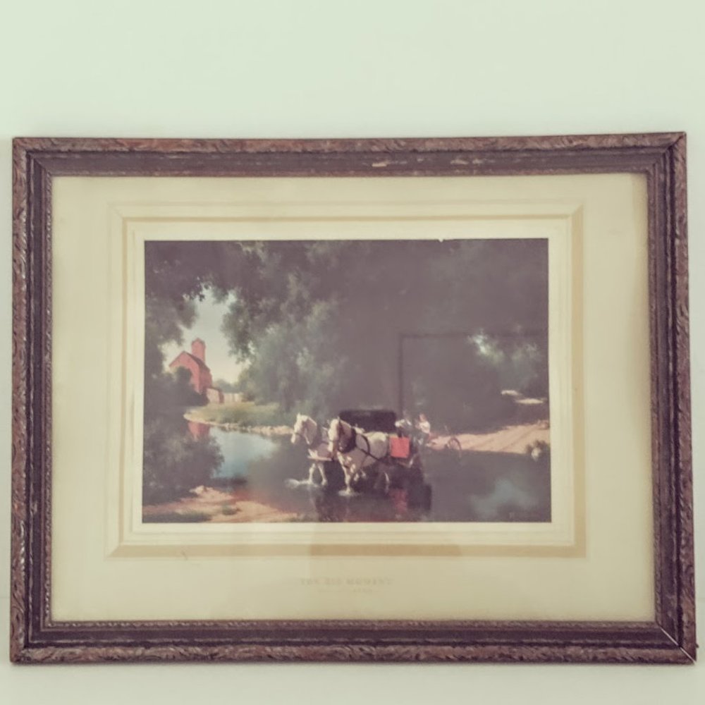 Vintage Wood Framed Picture THE BIG MOMENT by Paul Detlefsen